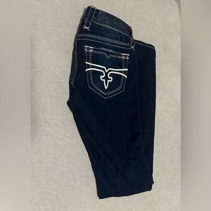 Rock revival dark washed skinny jeans